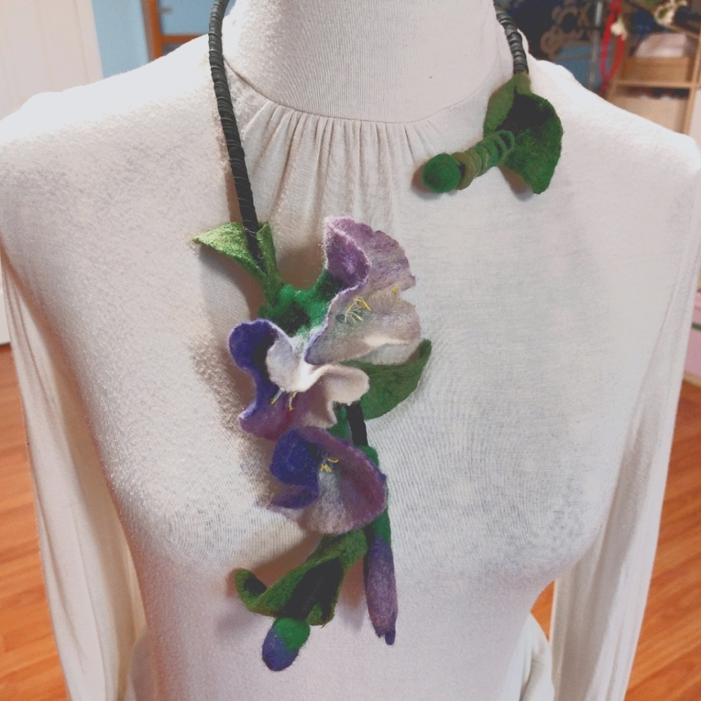 Handmade, classic necklace flowers,  art to wear